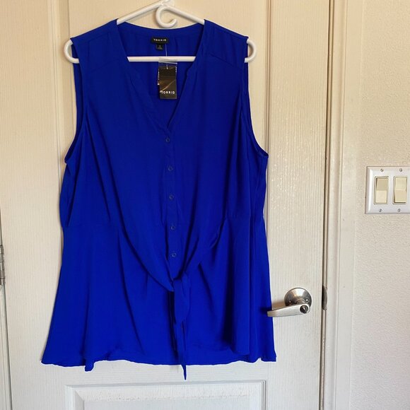 Torrid Blue Sleeveless Button-Down Blouse with Ties - Picture 4 of 12